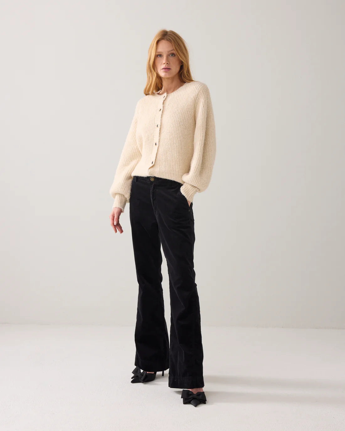 Flared Trousers in a Velvet Finish