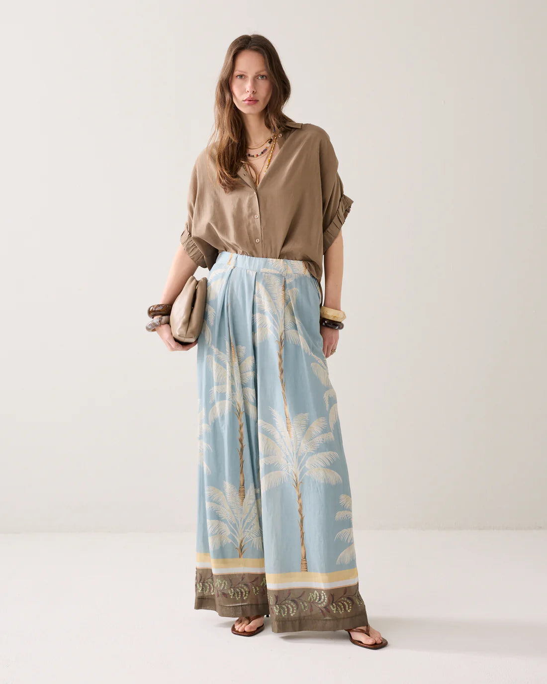Lined Beach Print Trousers