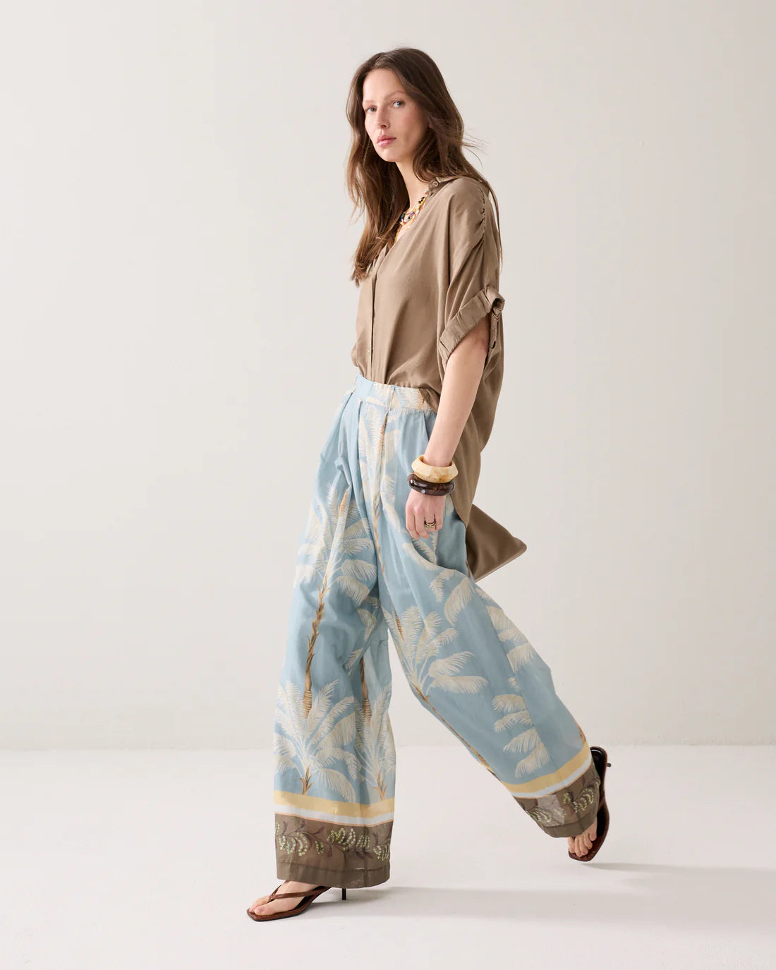 Lined Beach Print Trousers