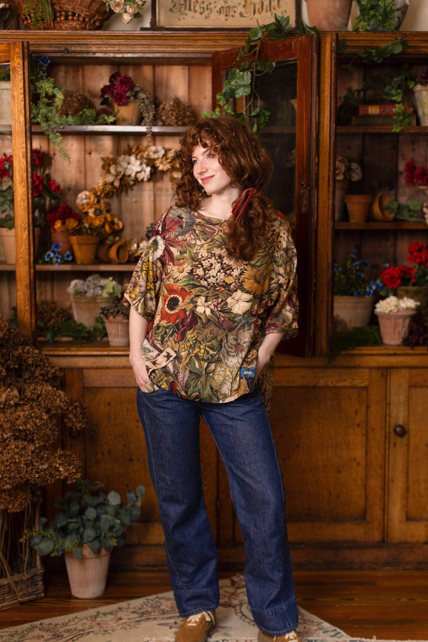 Golden Hour Luxe Tee Floral Tunic Shirt with Swallow