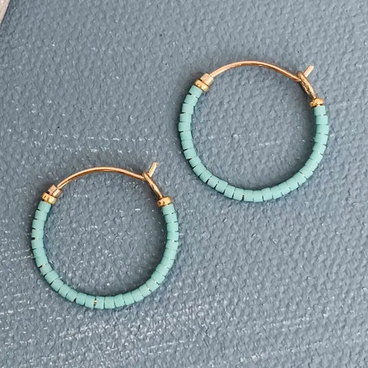 Little Single Note Beaded Hoops in Turquiose