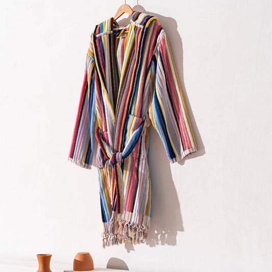 Striped Hooded Pompom Bathrobe