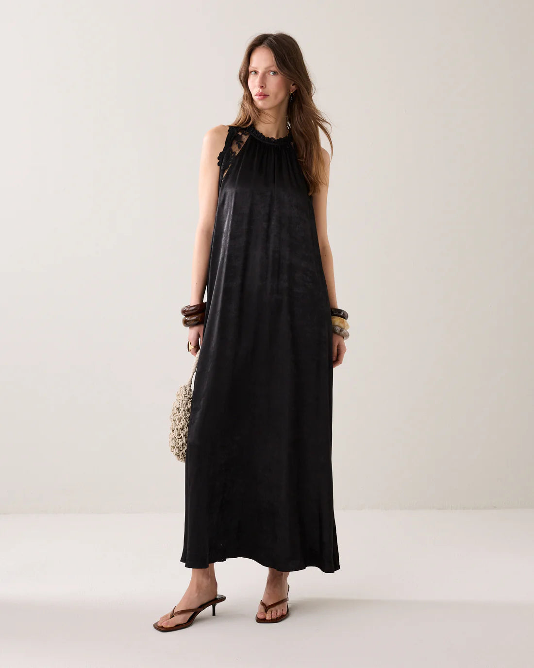 Long halter dress with lace