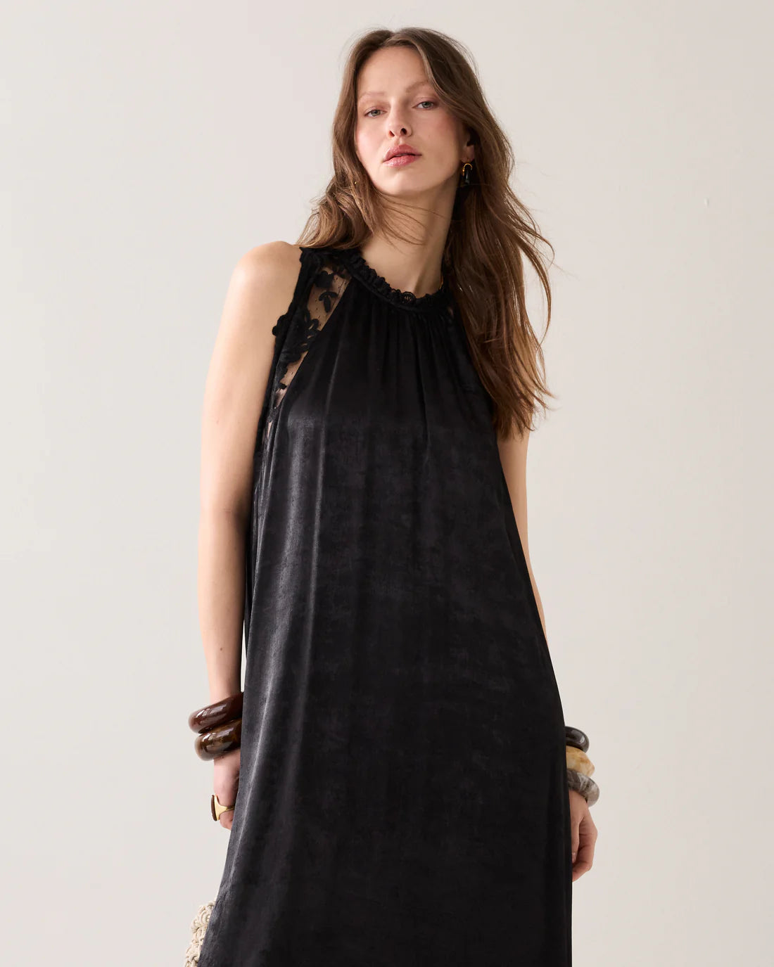 Long halter dress with lace