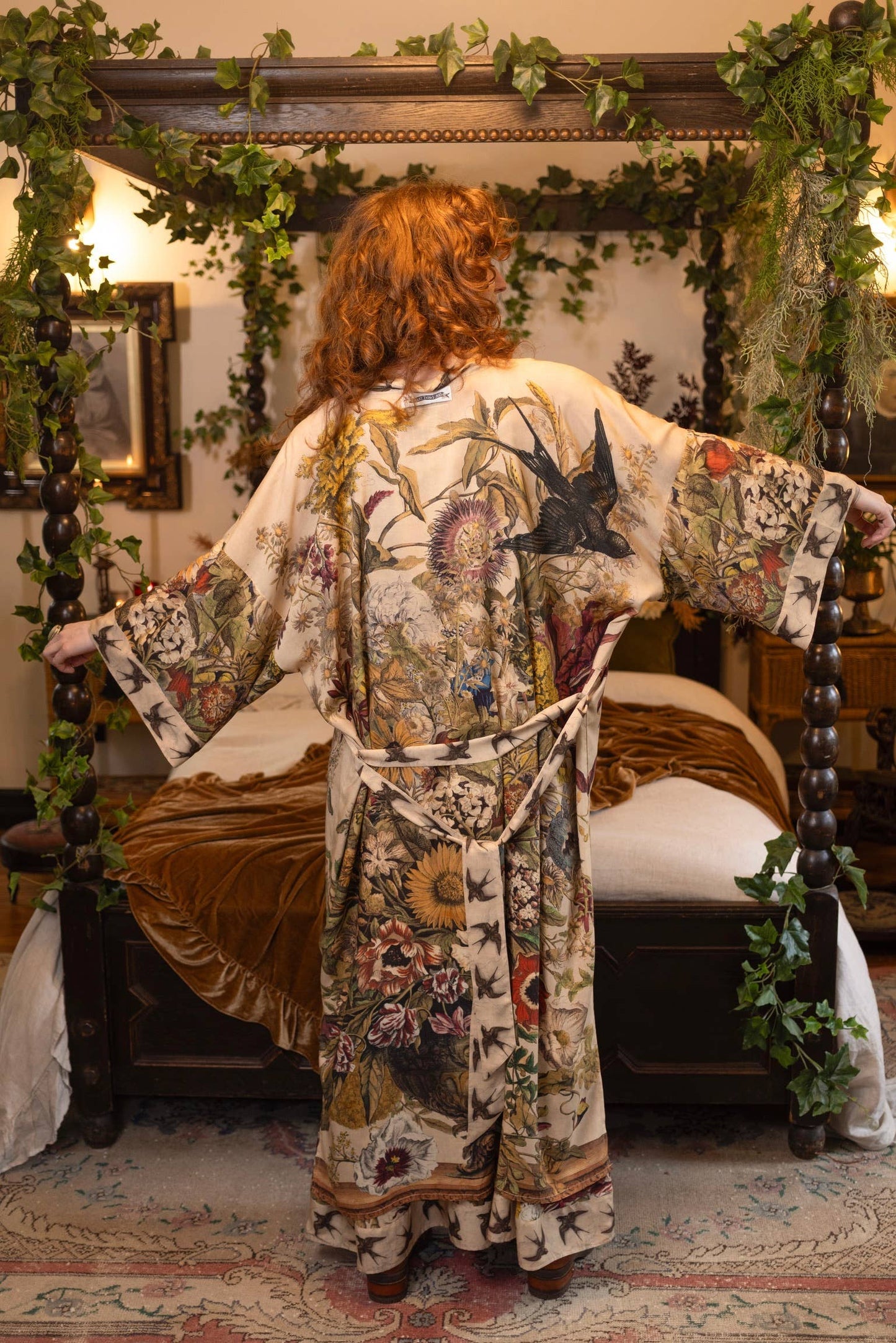 Golden Hour Opera Duster Kimono Robe w/ floral print