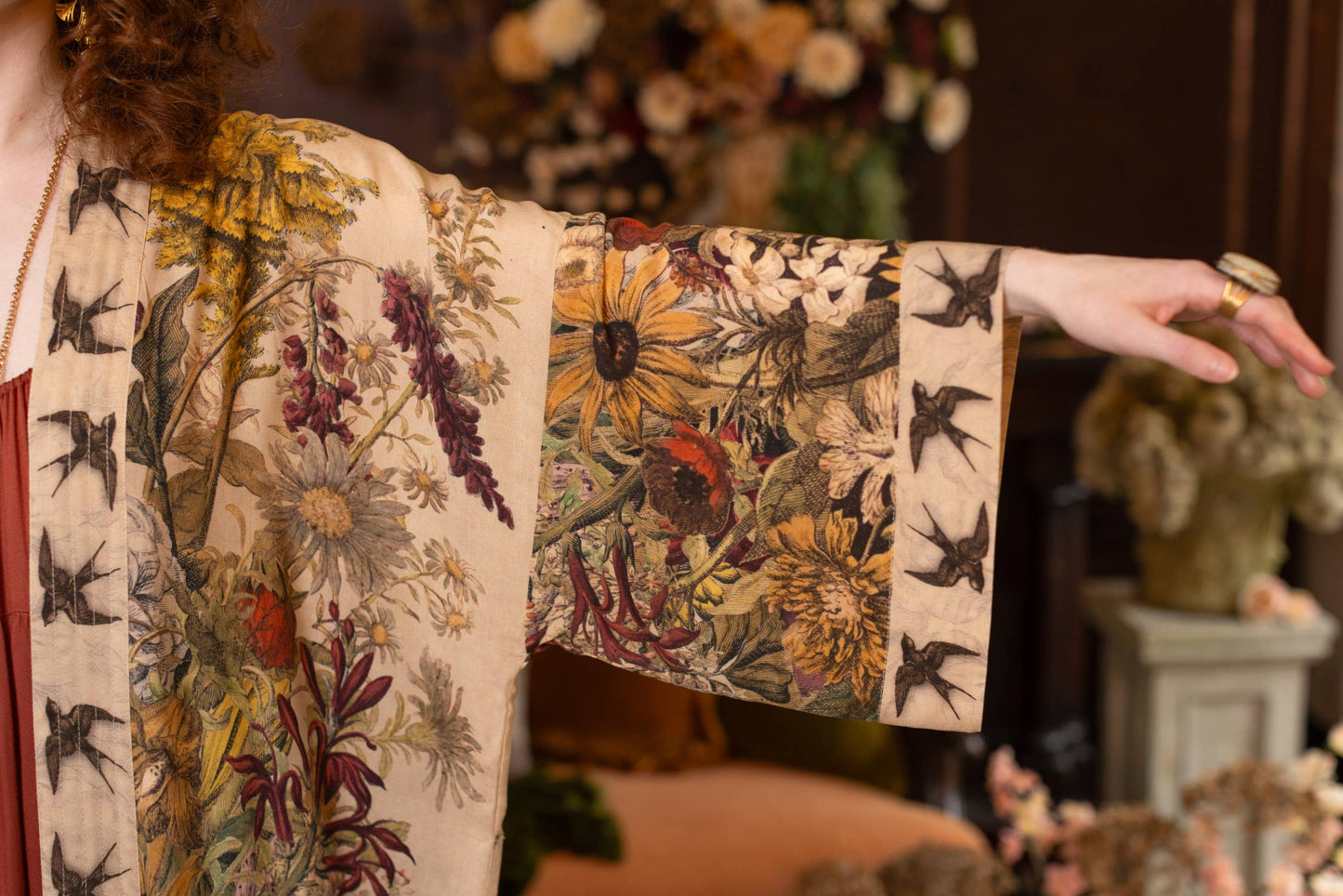 Golden Hour Opera Duster Kimono Robe w/ floral print