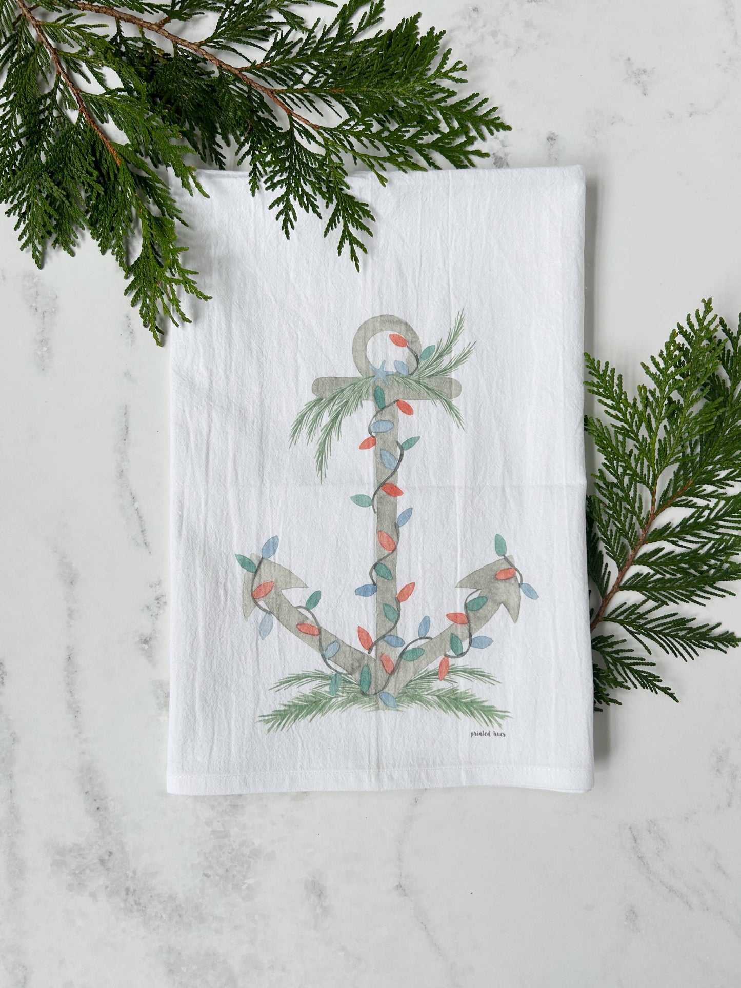Holiday Watercolor Anchor Tea Towel