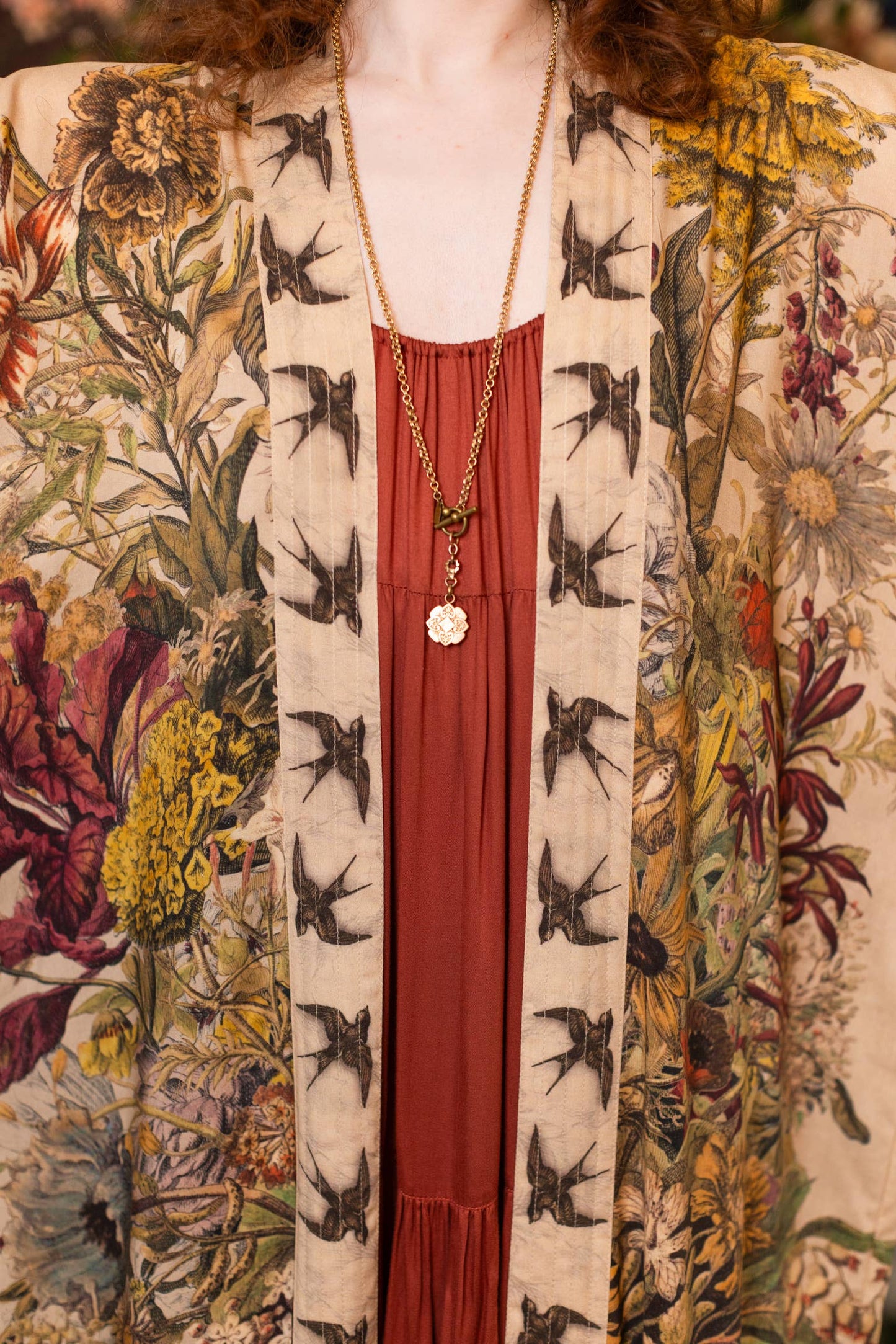 Golden Hour Opera Duster Kimono Robe w/ floral print