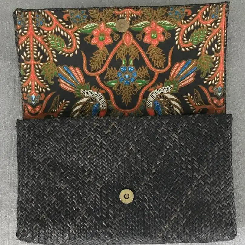 Rattan Clutch - Batik Print Lining