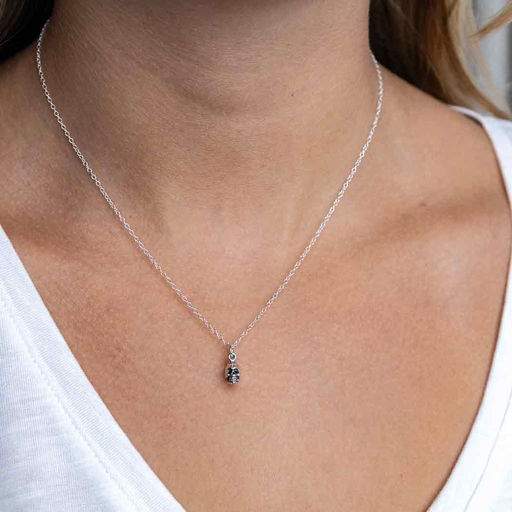 mini skull necklace sterling silver