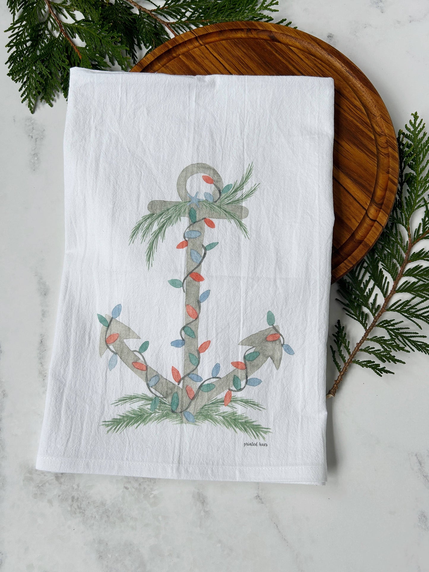 Holiday Watercolor Anchor Tea Towel