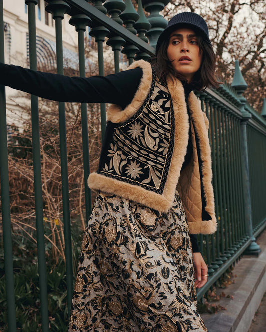 Velvet Gilet W/Faux Fur