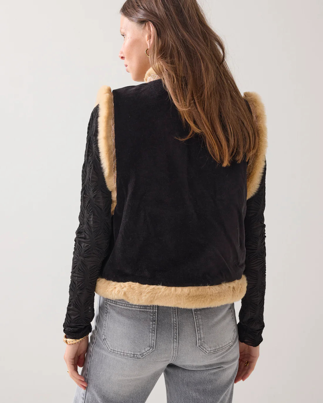 Velvet Gilet W/Faux Fur