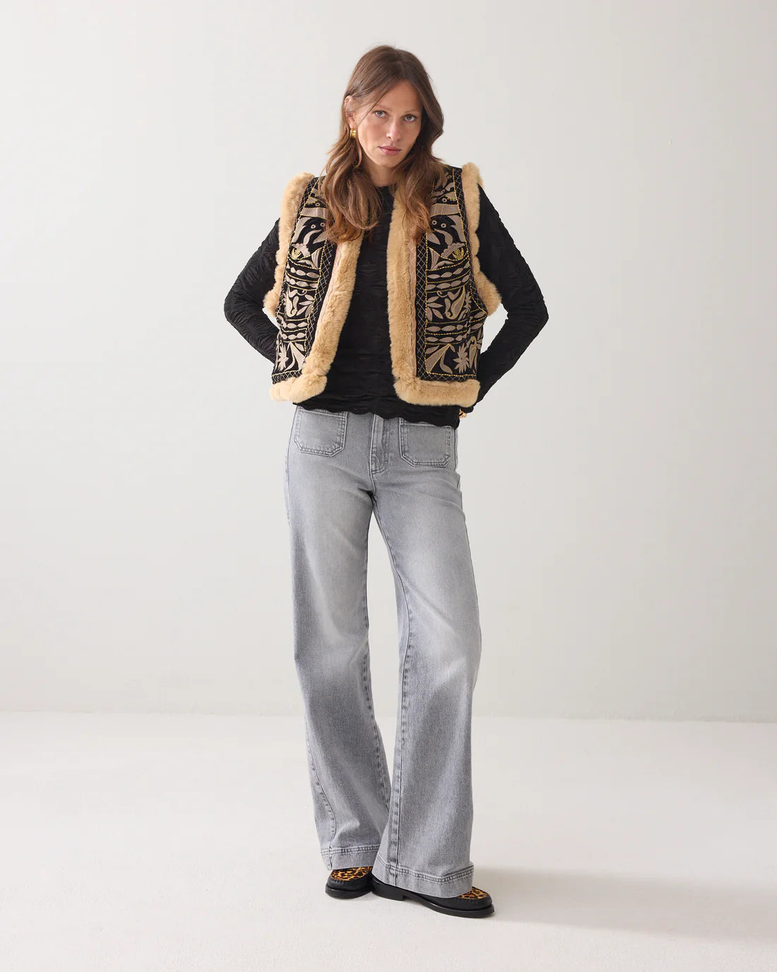 Velvet Gilet W/Faux Fur