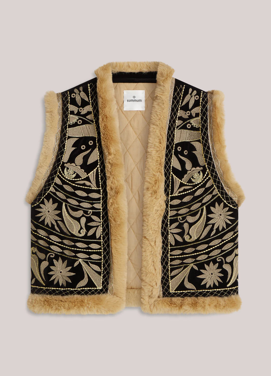 Velvet Gilet W/Faux Fur