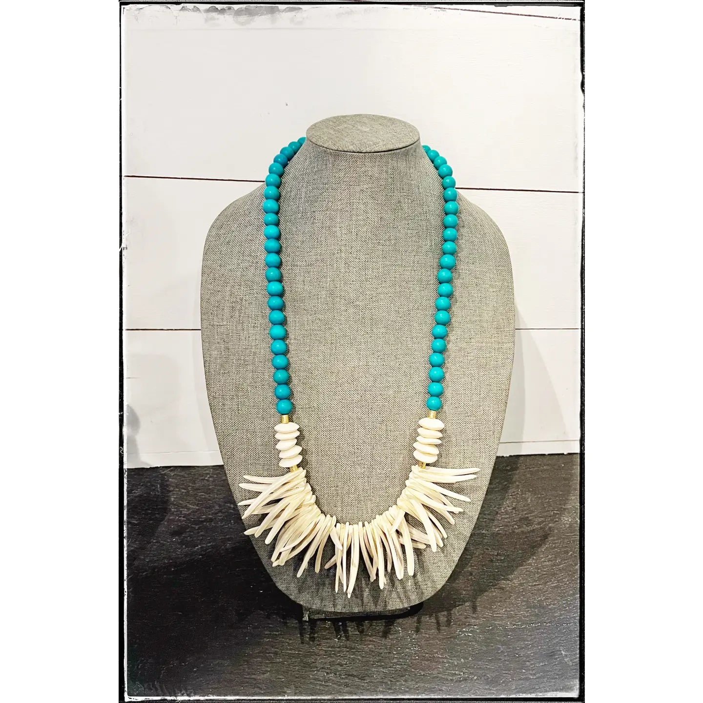 African Bone Disk Bead & Turquoise Necklace