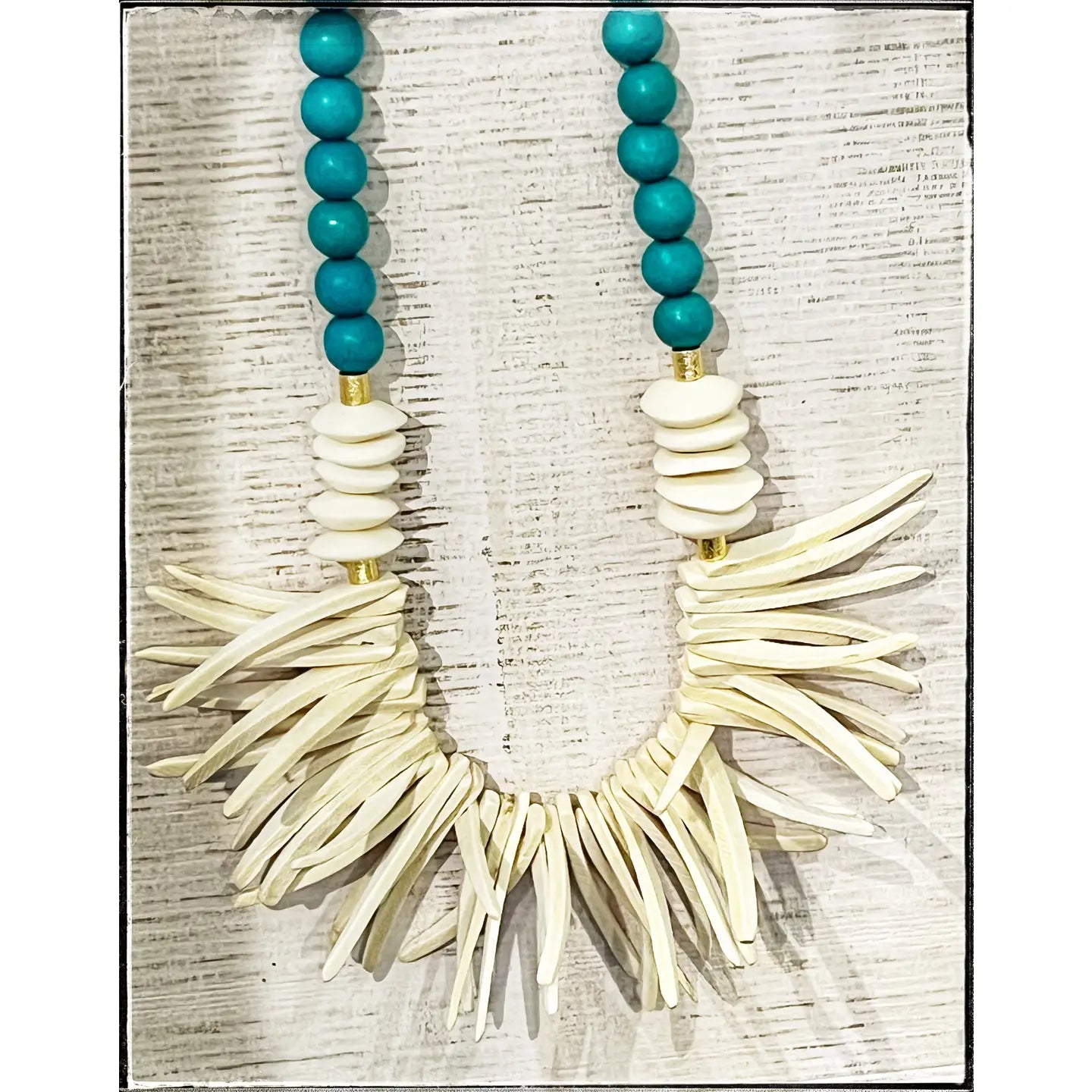 African Bone Disk Bead & Turquoise Necklace