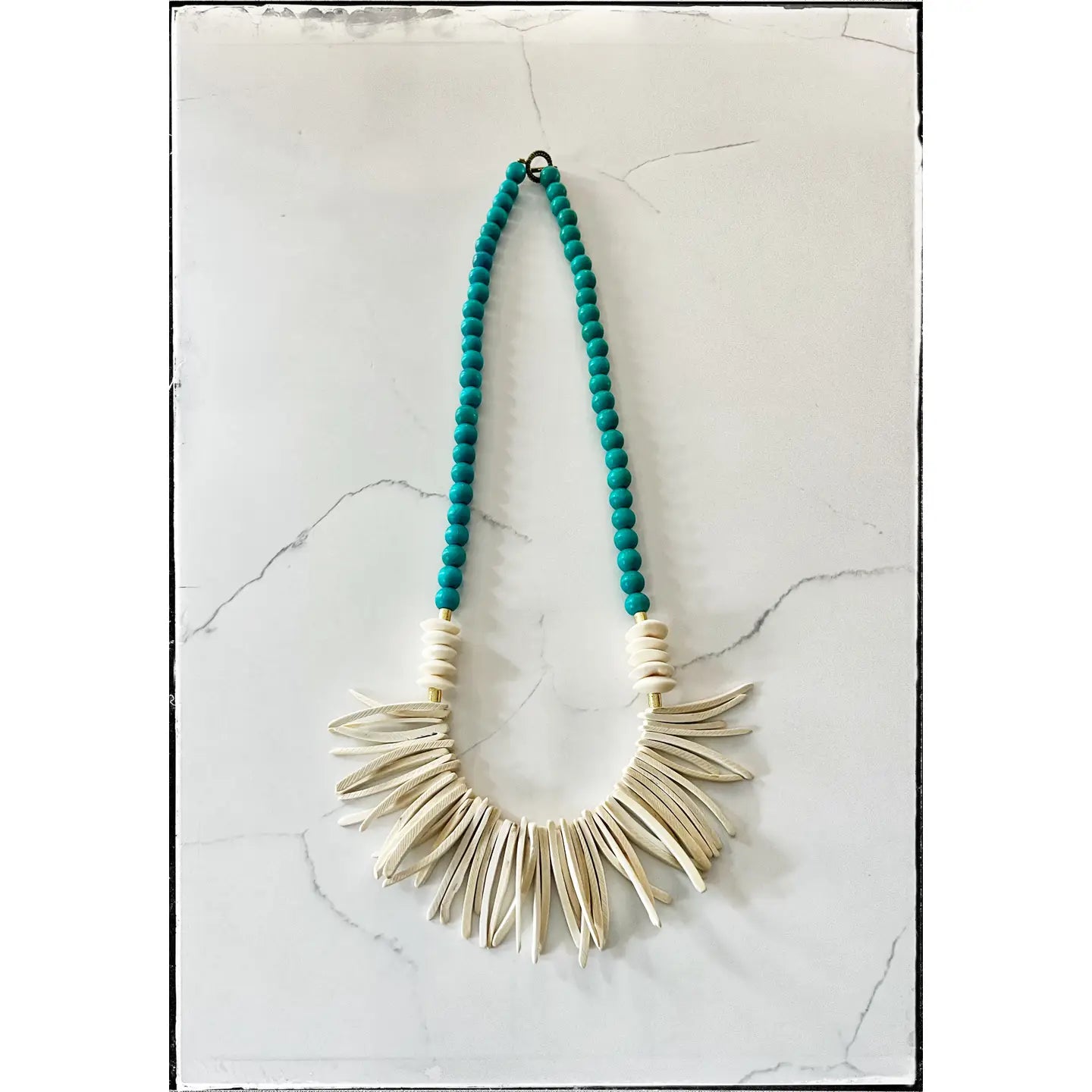 African Bone Disk Bead & Turquoise Necklace