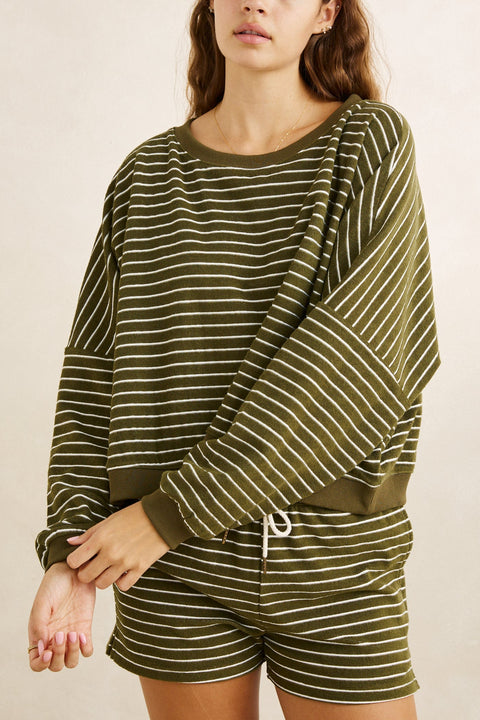 terry stripe crewneck