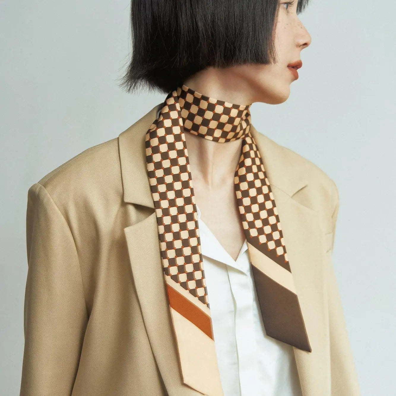 Checkerboard Twill Skinny Scarf