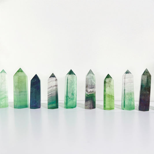 Green Fluorite Quartz Crystal Point