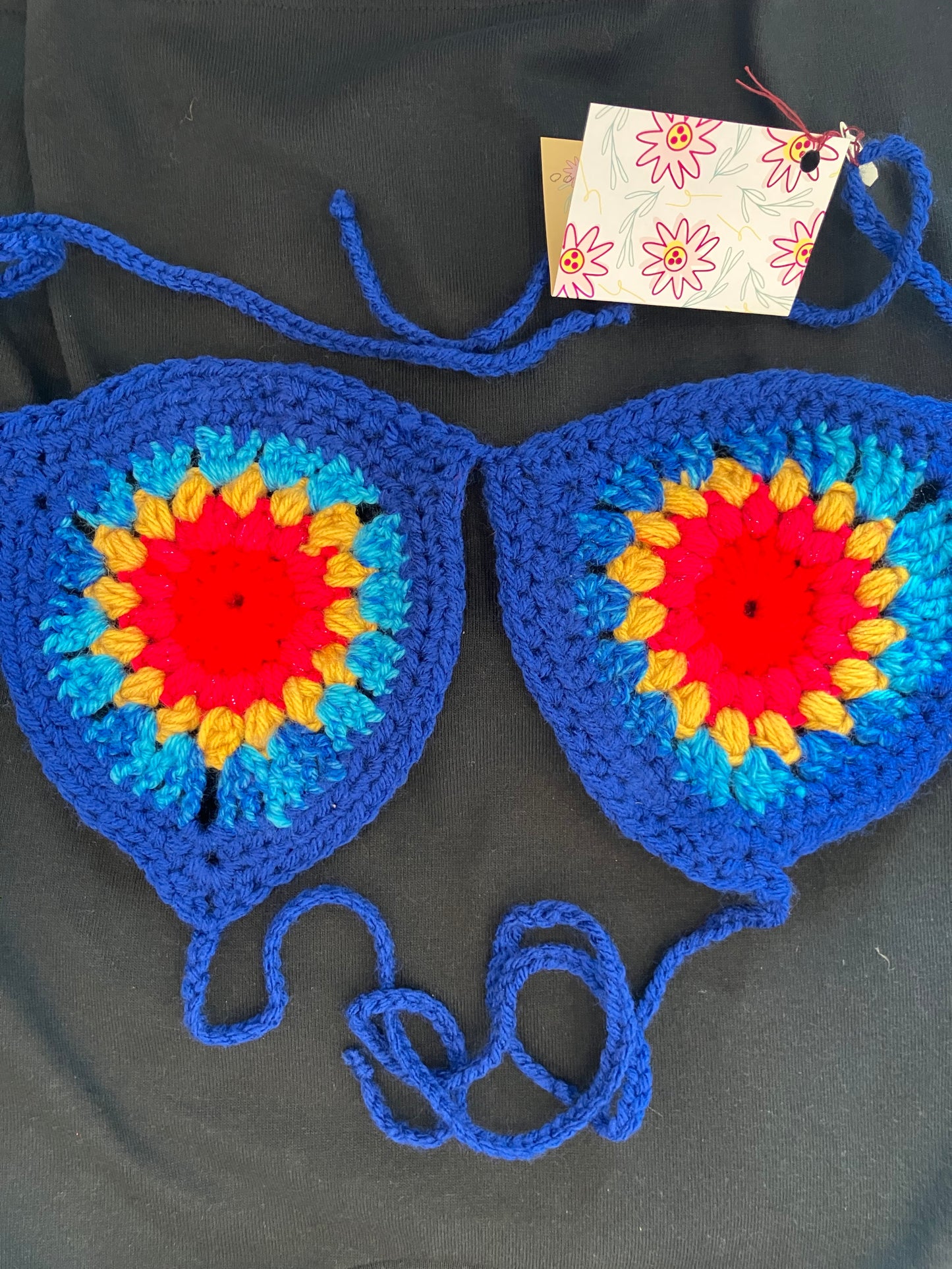 flower rainbow/blue bikini top