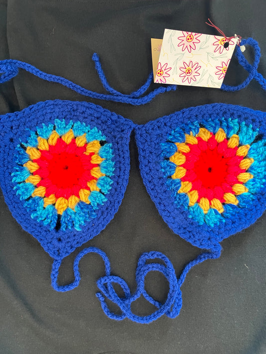 flower rainbow/blue bikini top