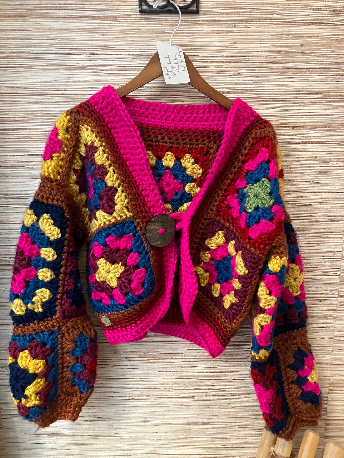 Hot Pink Granny Bomber w/ Big Button