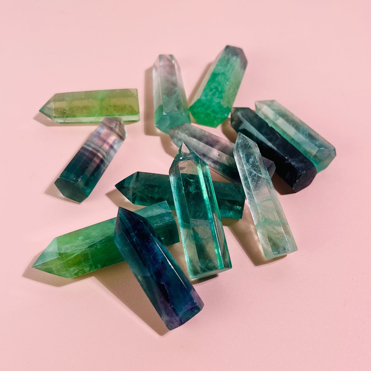 Green Fluorite Quartz Crystal Point