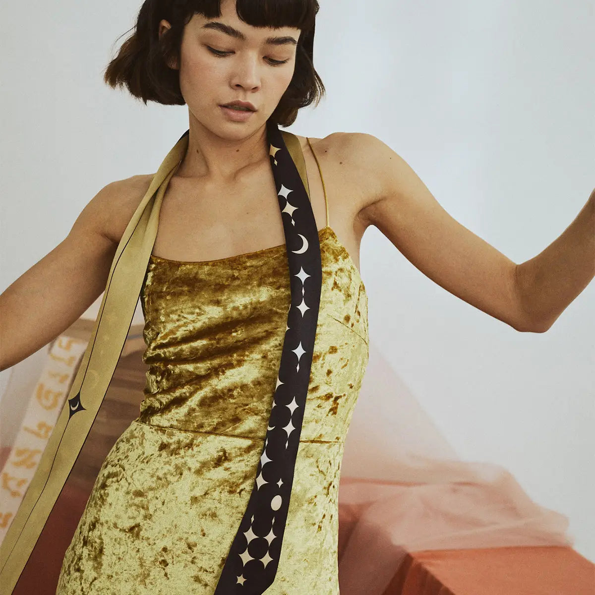 Moonlit Stars Silk Neck Bow Scarf