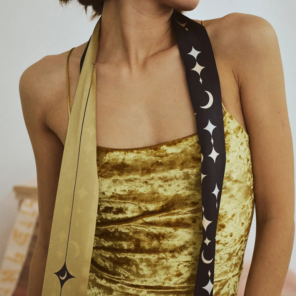 Moonlit Stars Silk Neck Bow Scarf