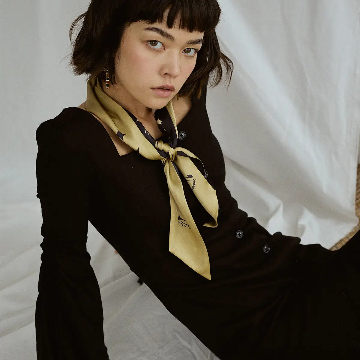Moonlit Stars Silk Neck Bow Scarf