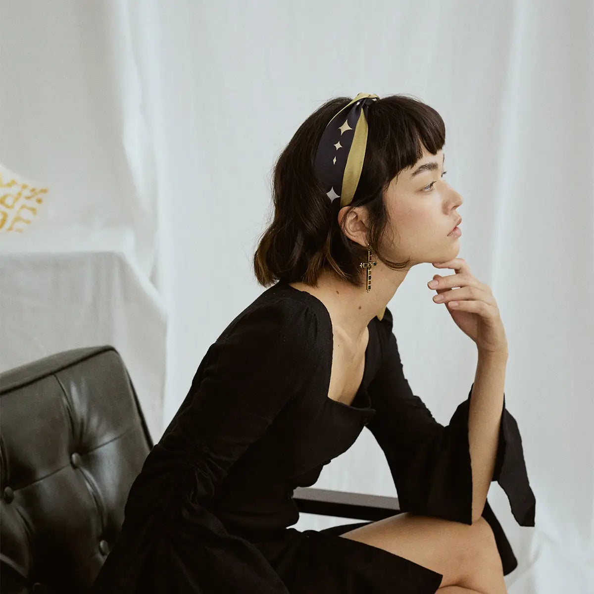 Moonlit Stars Silk Neck Bow Scarf