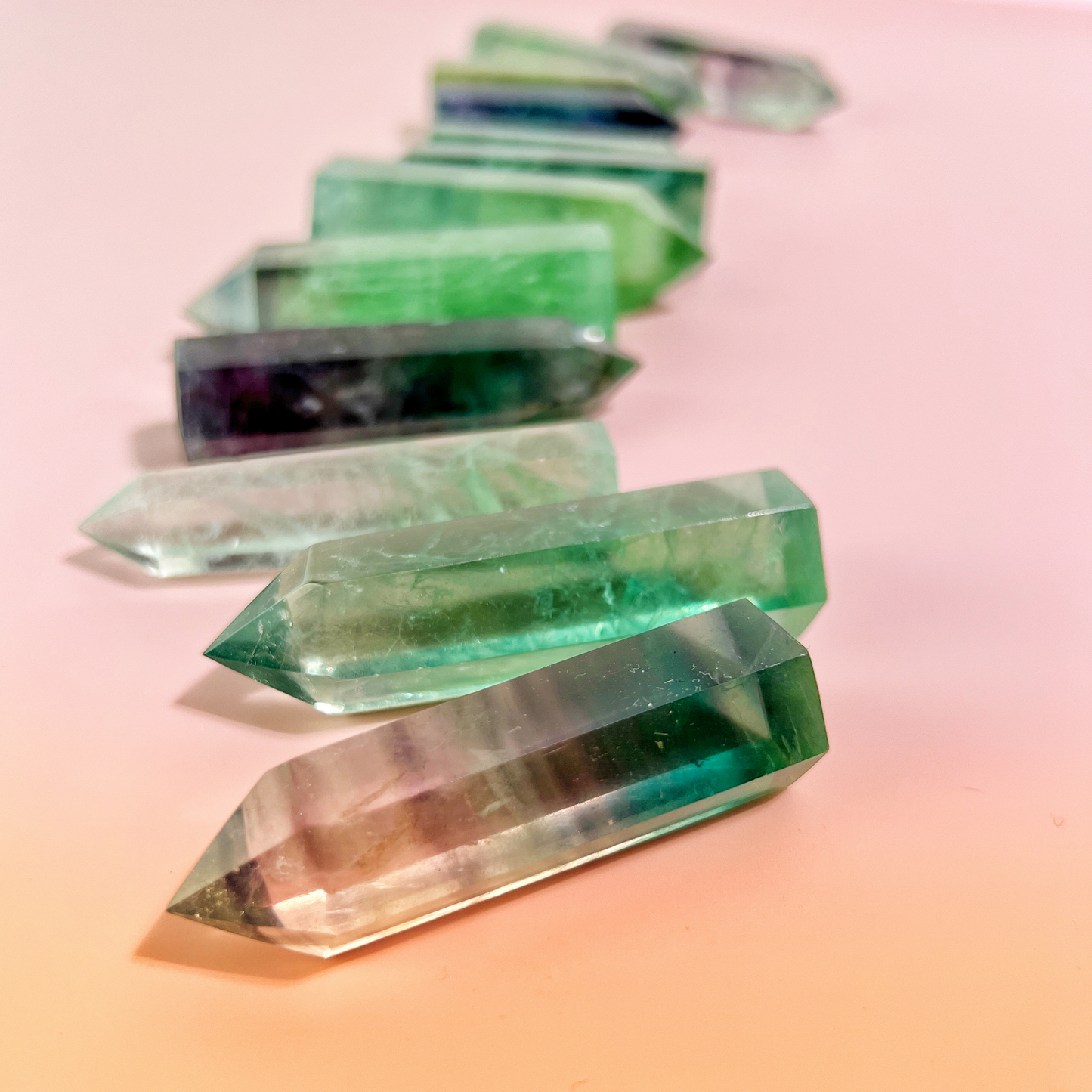 Green Fluorite Quartz Crystal Point