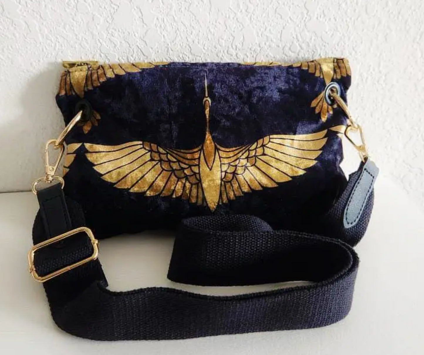Small Black & Gold Heron Crossbody Bag