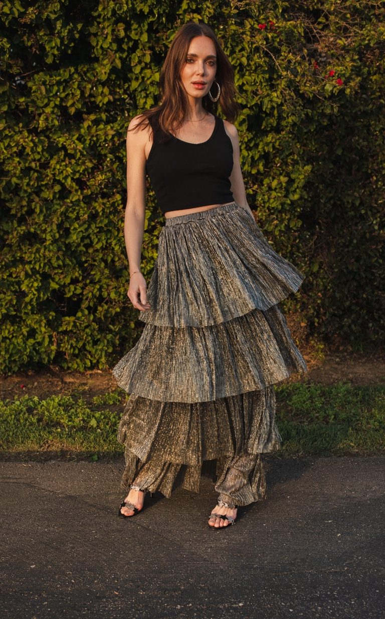 Pewter Tiered Maxi Skirt