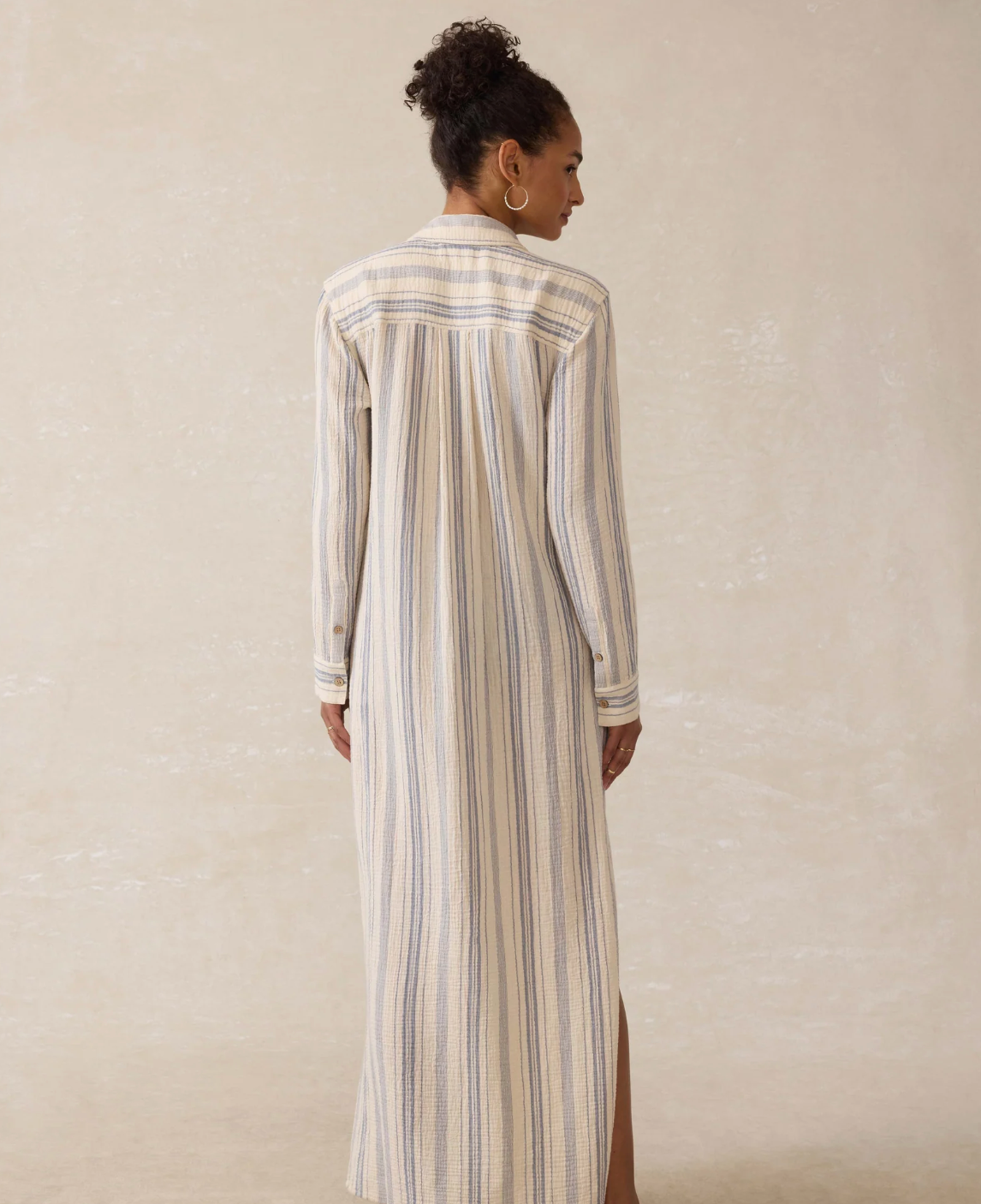 Dune Cotton Gauze Isla Shirtdress - Aqua Sea Stripe
