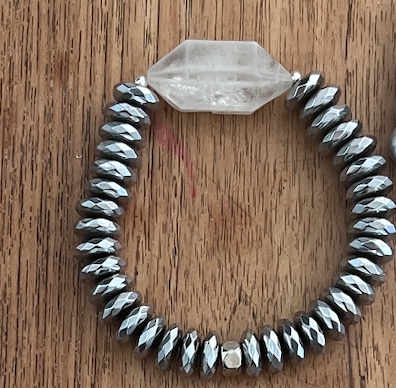 XL Silver hematite bracelet with crystal