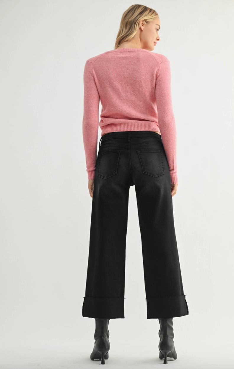 Scissor Cut Cuffed Slim Wide Leg Jeans