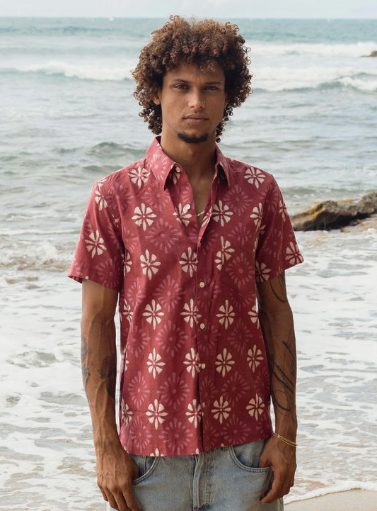 Brick Starburst - Mens Short Sleeve Button Down