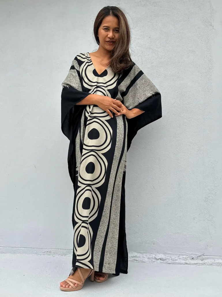Luna Handmade Kaftan in Black & White Echoeye Tribal Pattern