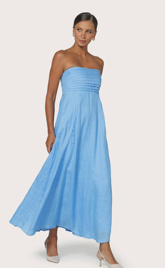 Talia Pintuck Linen Maxi Dress