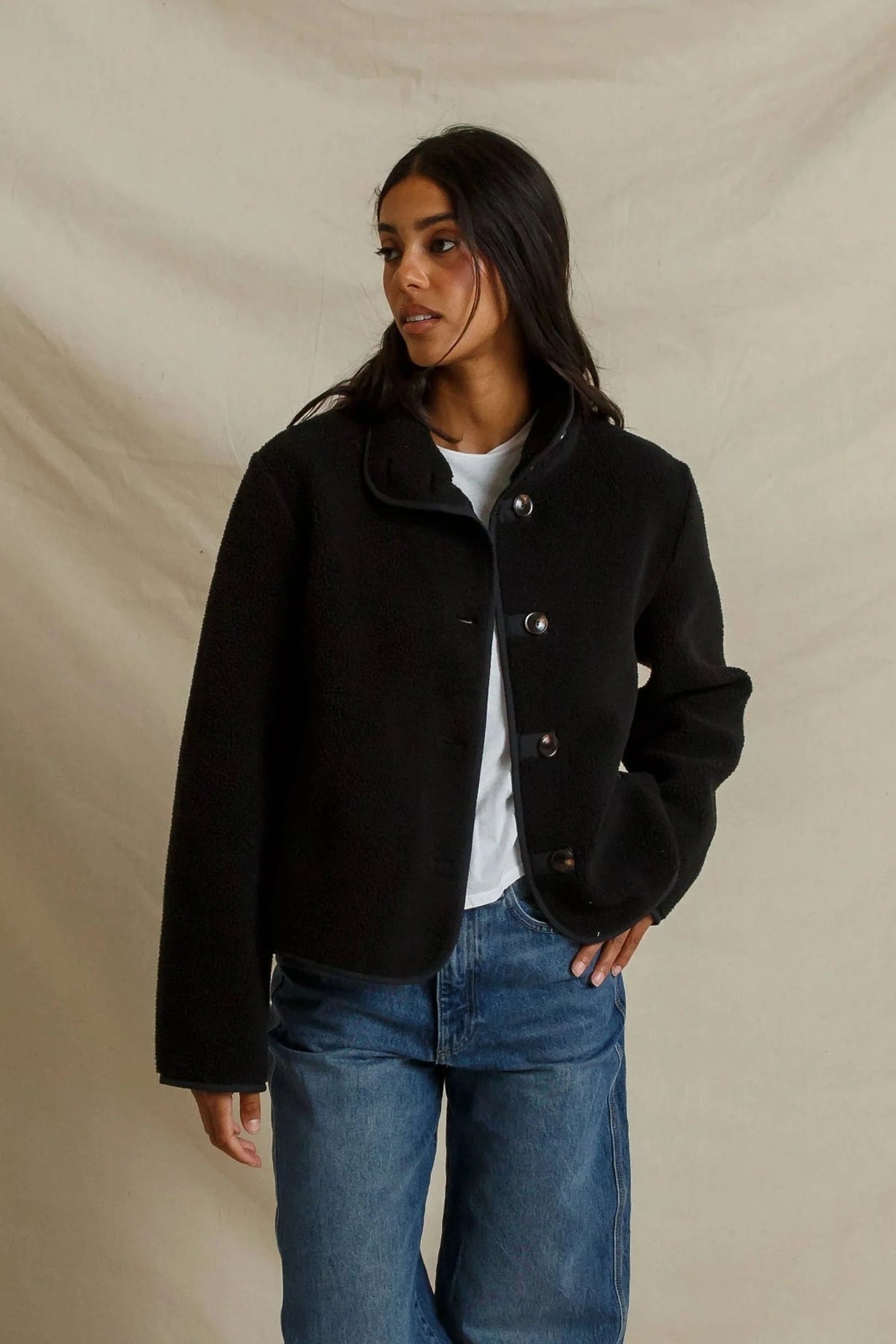 Tara Sherpa Fleece Button Front Jacket