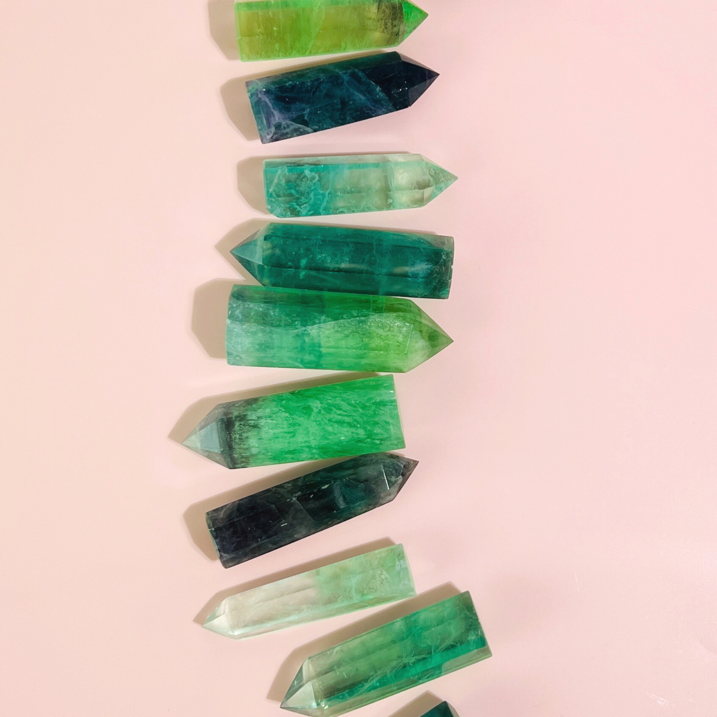 Green Fluorite Quartz Crystal Point