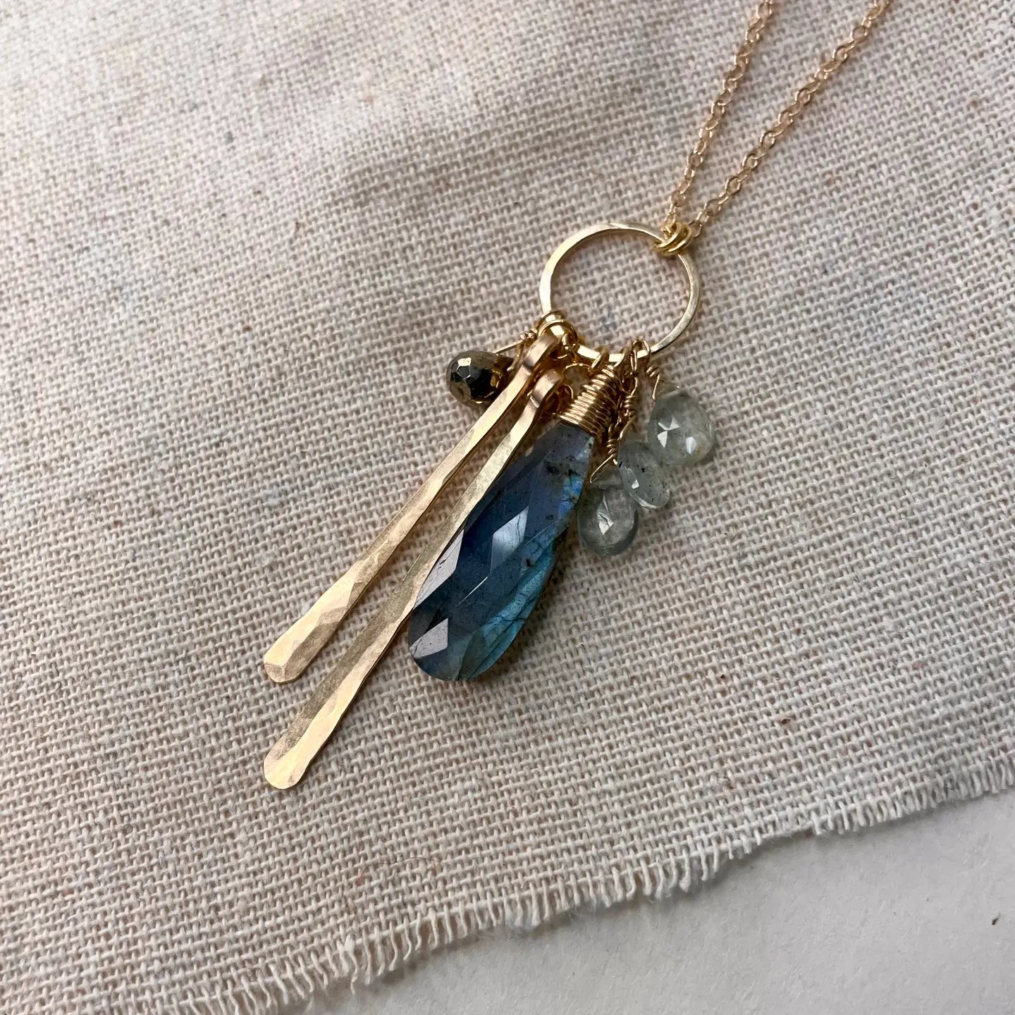 Labradorite Cluster and Stick Necklace - Sterling Silver
