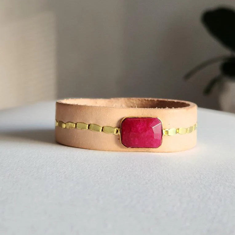 natural buff ruby leather cuff