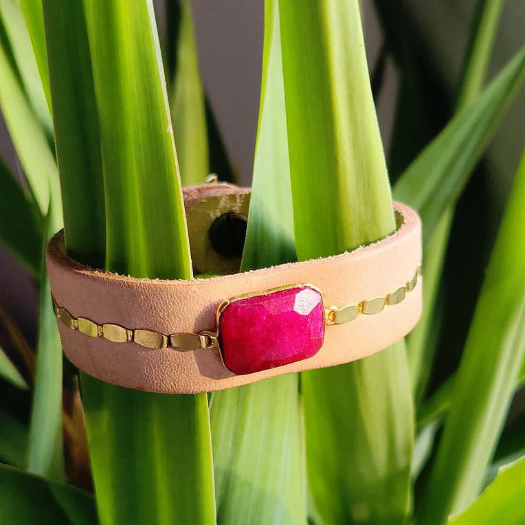 natural buff ruby leather cuff