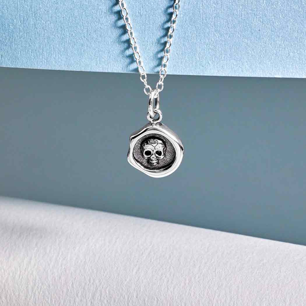 wax seal skull necklace sterling silver