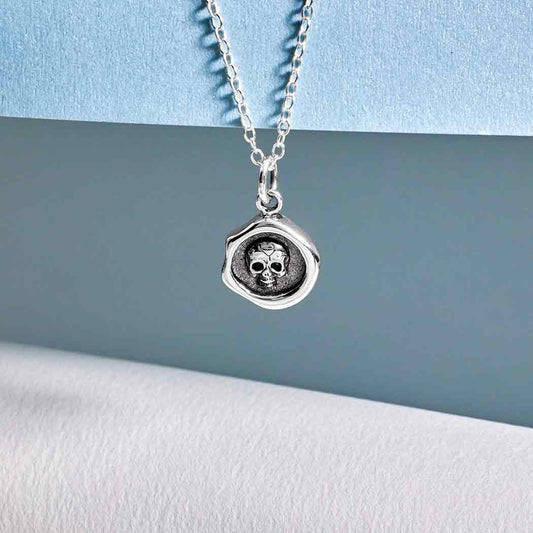 wax seal skull necklace sterling silver