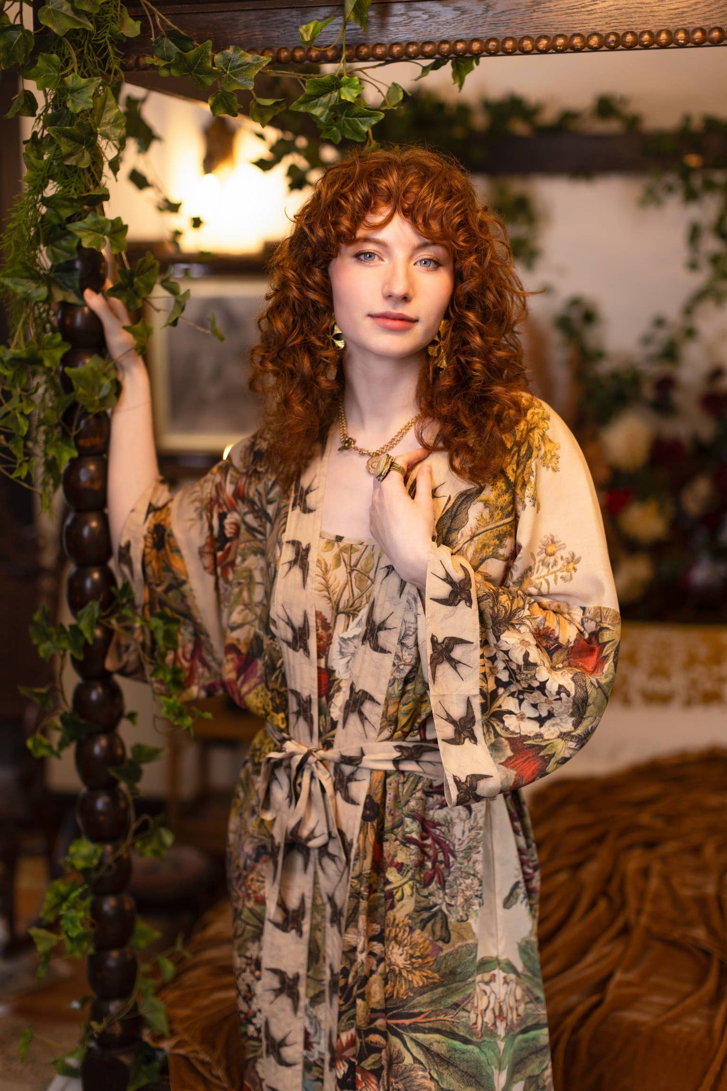 Golden Hour Opera Duster Kimono Robe w/ floral print